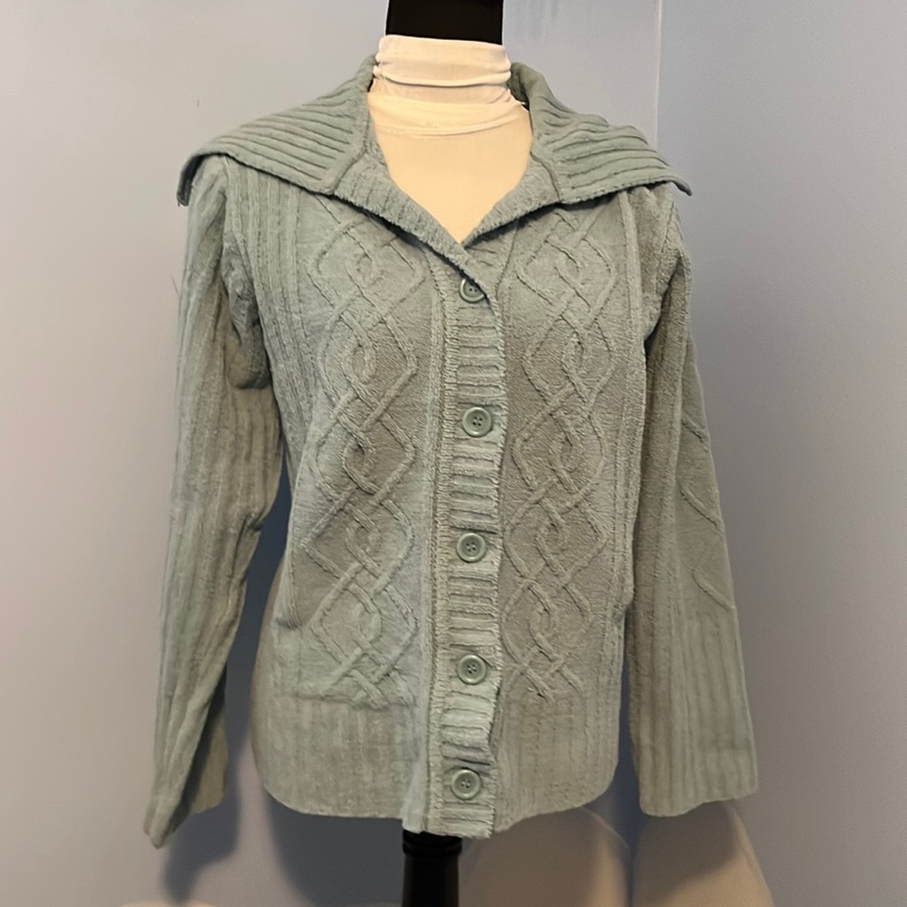 Sonoma mint green button up sweater, size XL, $13